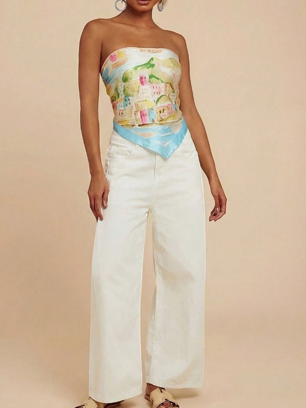 Multicolor Casual Women's Tropical Print Bandeau tie back Top - Picture 3 of 6